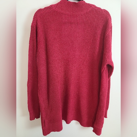 Burgundy Open Front Medium Weight Cardigan with Pockets - Picture 7 of 7